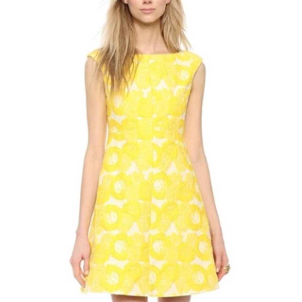 Tory Burch Floral Yellow Cap Sleeve Summer Dress Size 10